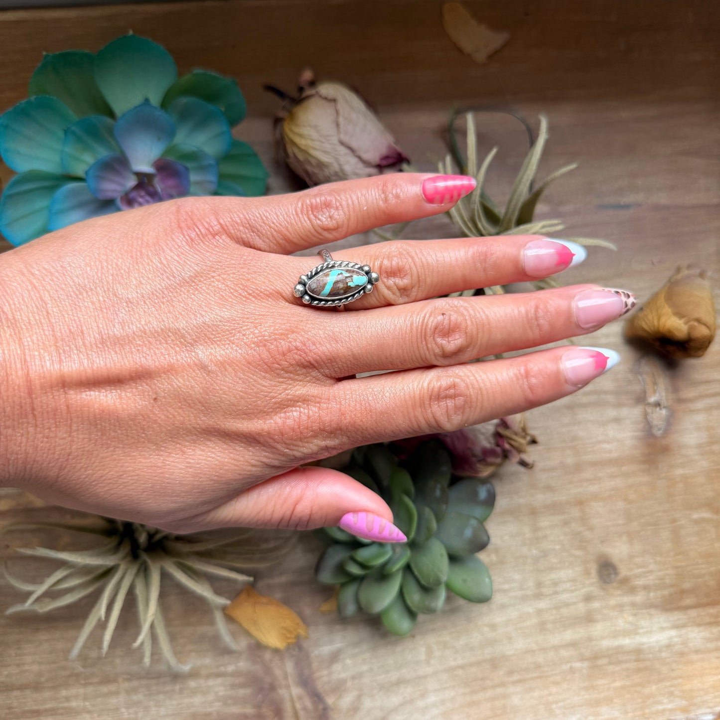 SS Ribbon Royston Turquoise Medicine Man Eye Stamped Stacking Ring by Jason Ogg
