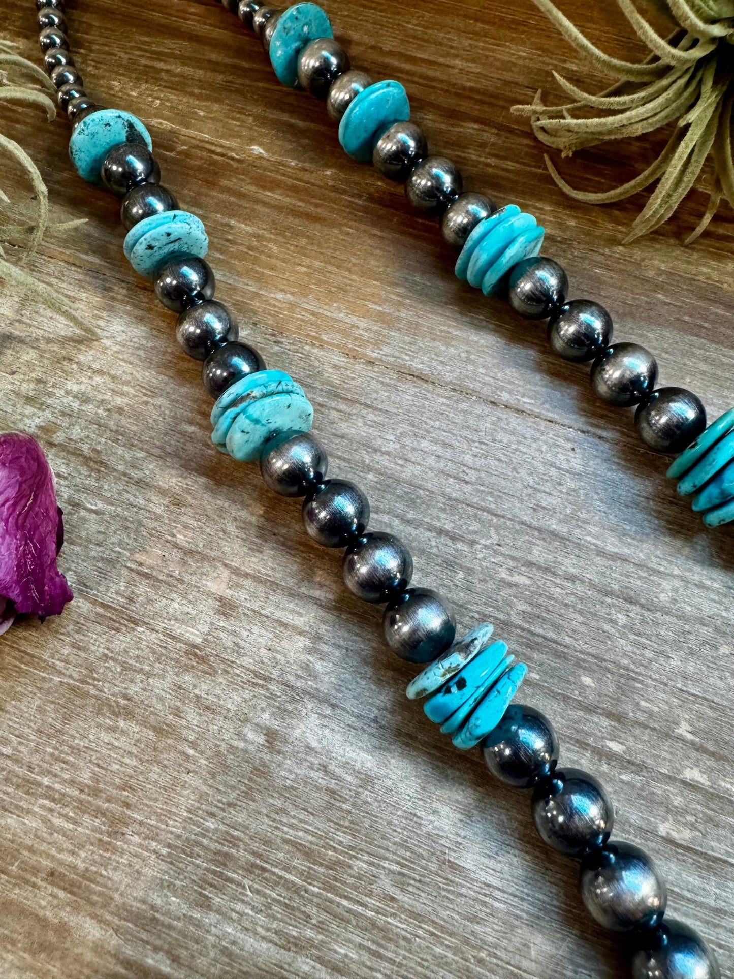 NFR Collection Necklace – 35 inch long 8mm & 14mm with 20mm Turquoise Rondelle