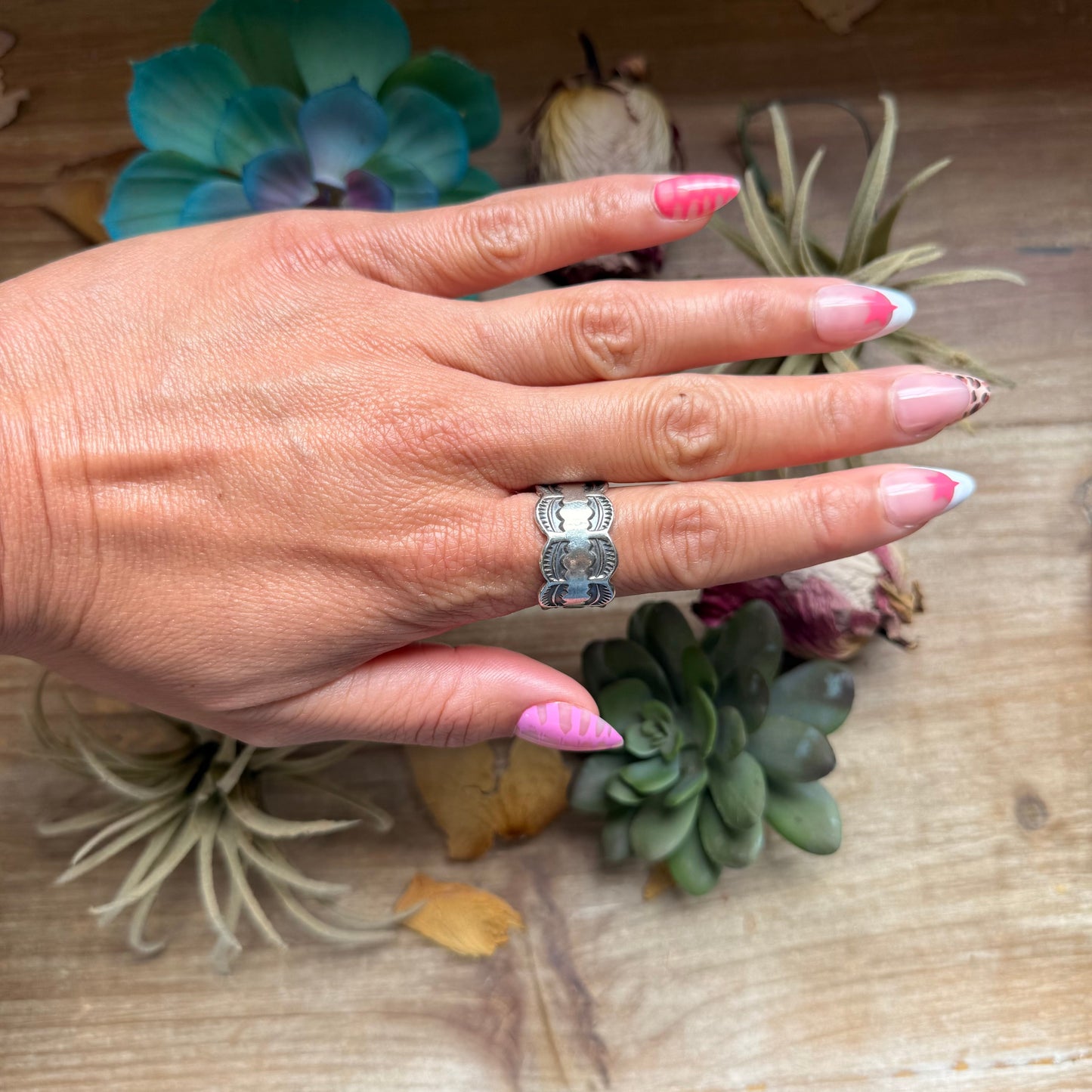 Sterling Silver Hand Milled Stamped Scalloped Edge Ring