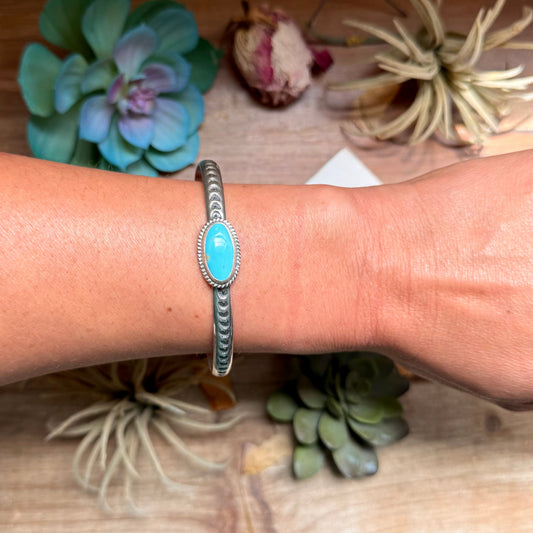 SS Kingman Turquoise Stamped Stacking Cuff by Jason Ogg