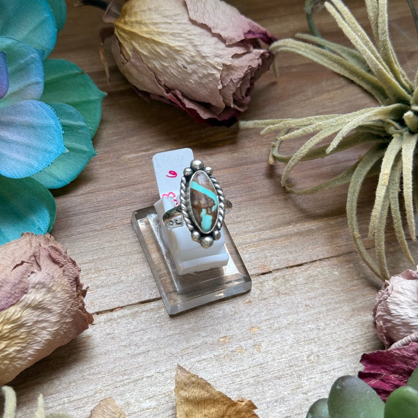 SS Ribbon Royston Turquoise Medicine Man Eye Stamped Stacking Ring by Jason Ogg