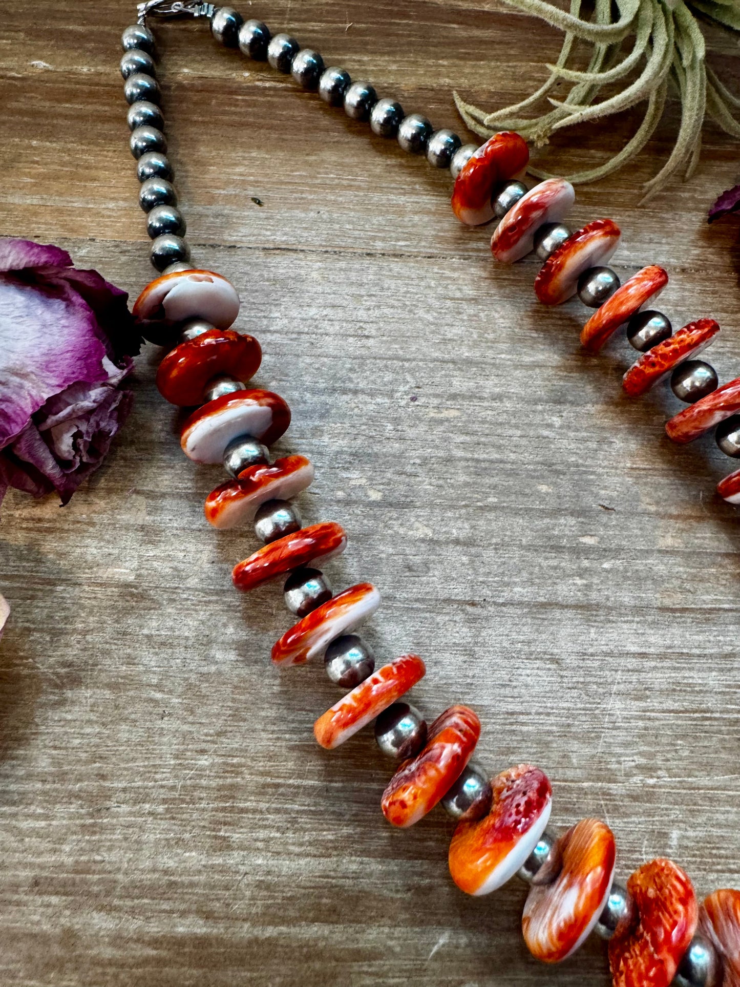 NFR Collection Necklace – 8mm Sterling Silver Pearls with 16mm Spiny Oyster Rondelle – 20"