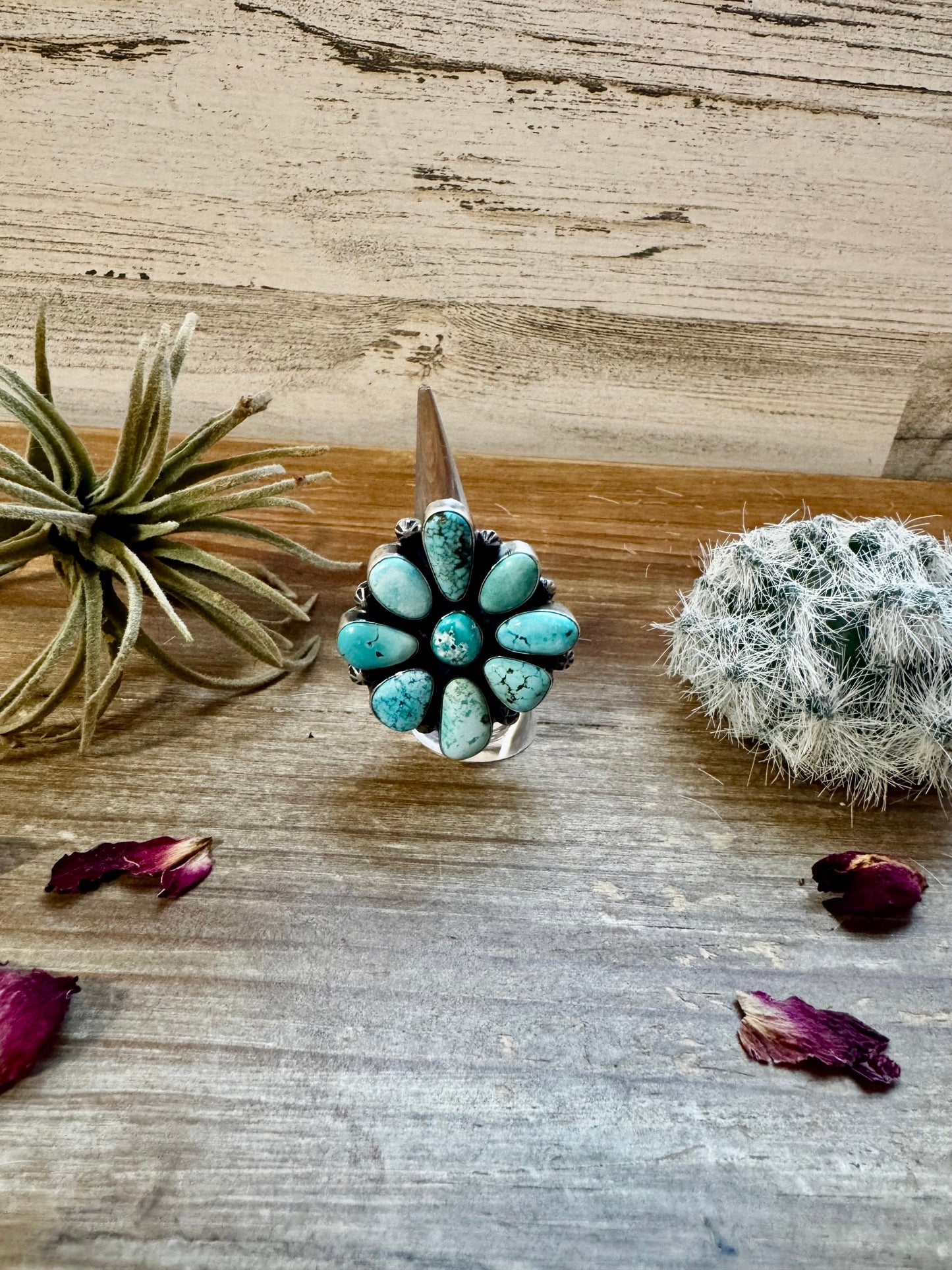 Flower ring - size 7.5 - Royston turquoise ring