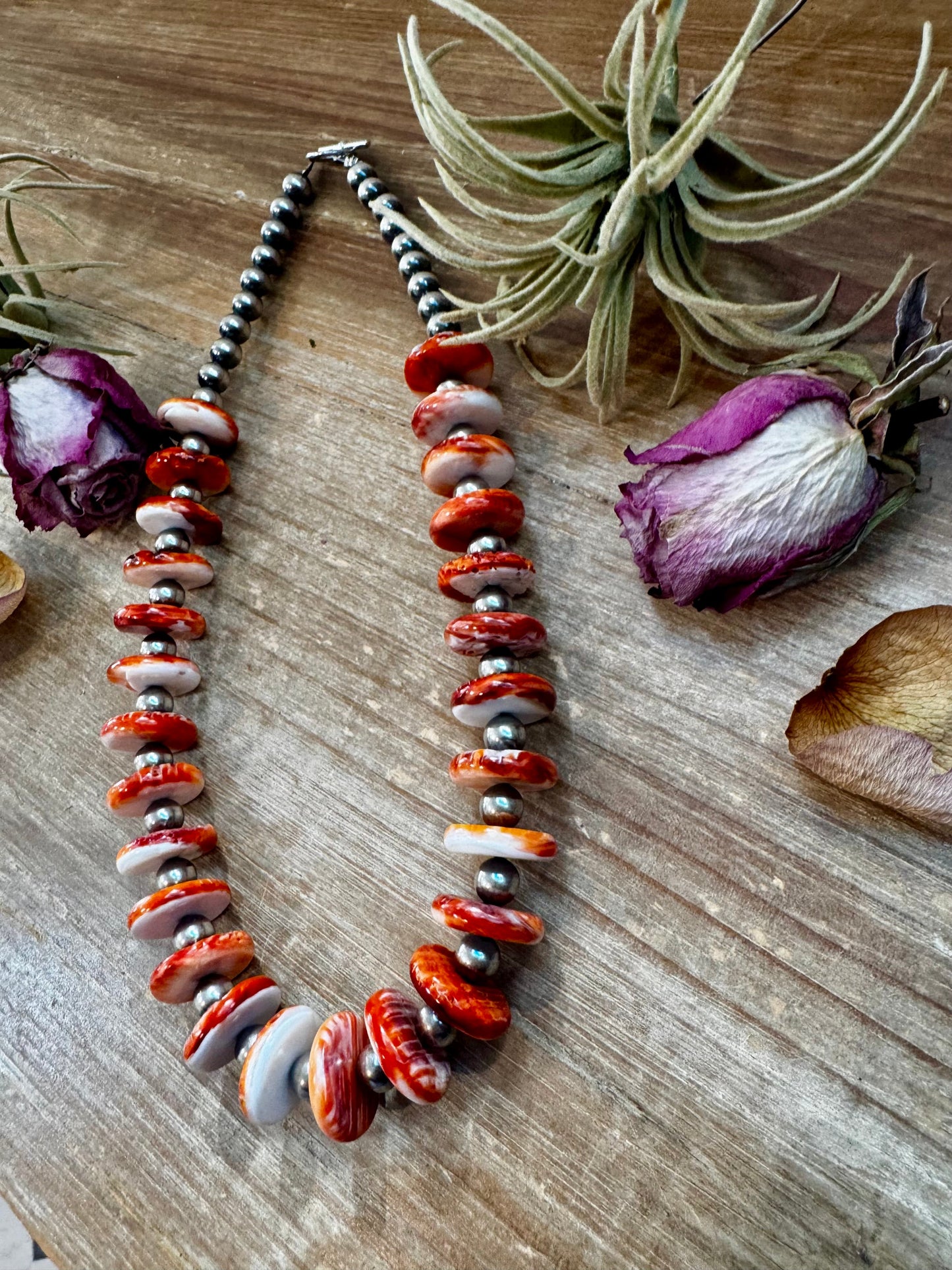 NFR Collection Necklace – 8mm Sterling Silver Pearls with 16mm Spiny Oyster Rondelle – 20"