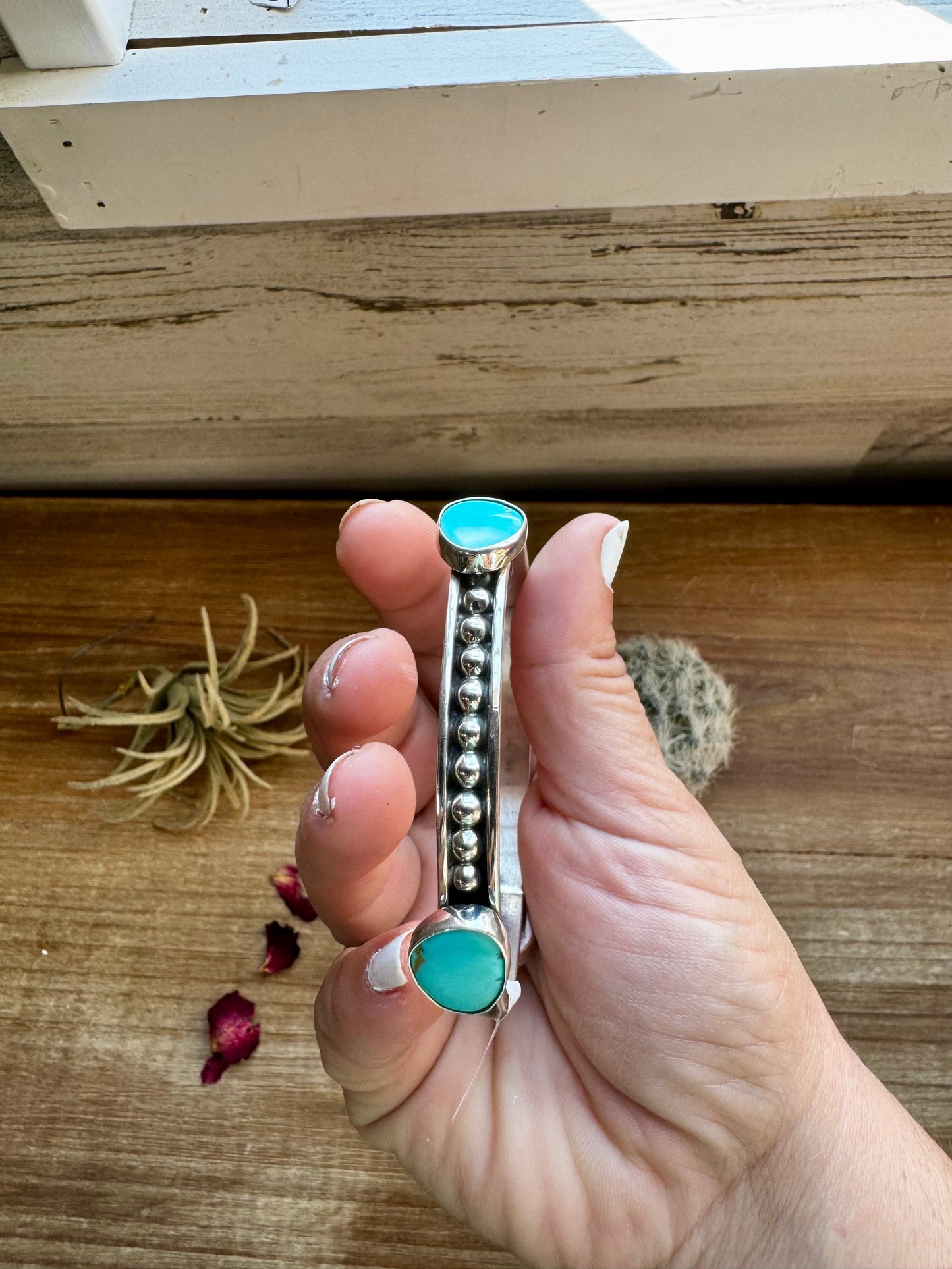 SS Bangle Bracelet with Kingman turquoise