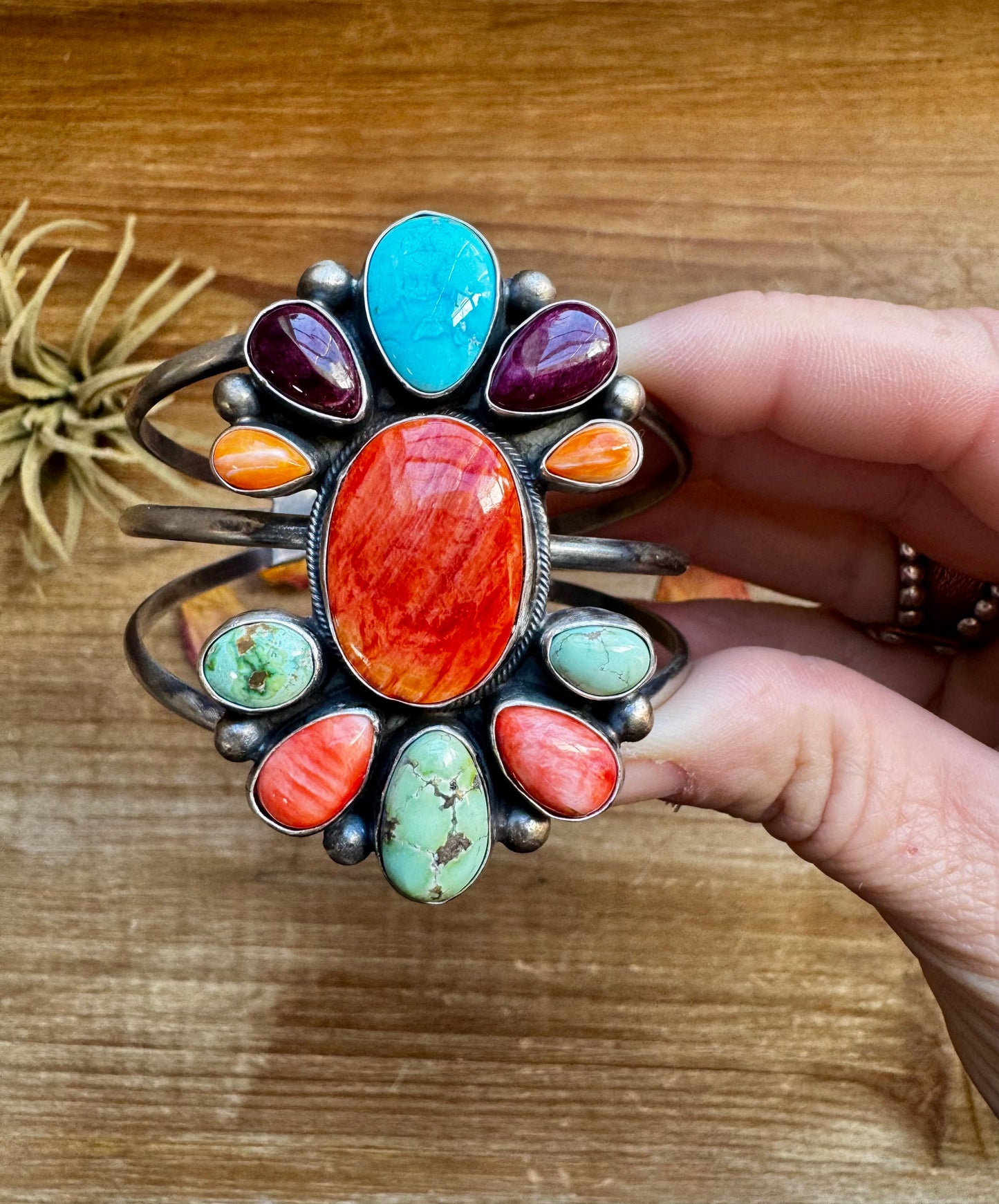 Cuff Bracelet - Mix Stone turquoise and spiny