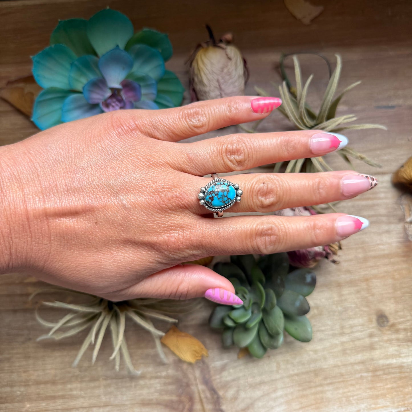 SS Egyptian Turquoise Medicine Man Eye Stamped Stacking Ring by Jason Ogg
