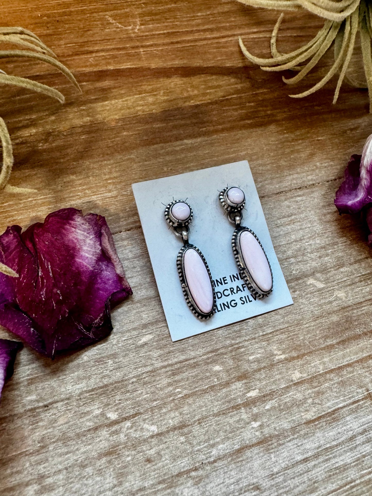 Pink Conch Dangle Earrings – Sterling Silver – Native Made by Marcella James