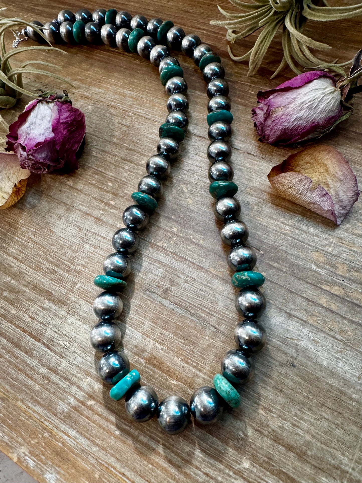 NFR Collection Necklace – 14mm with 16mm Green Turquoise Rondelles –  28.5"