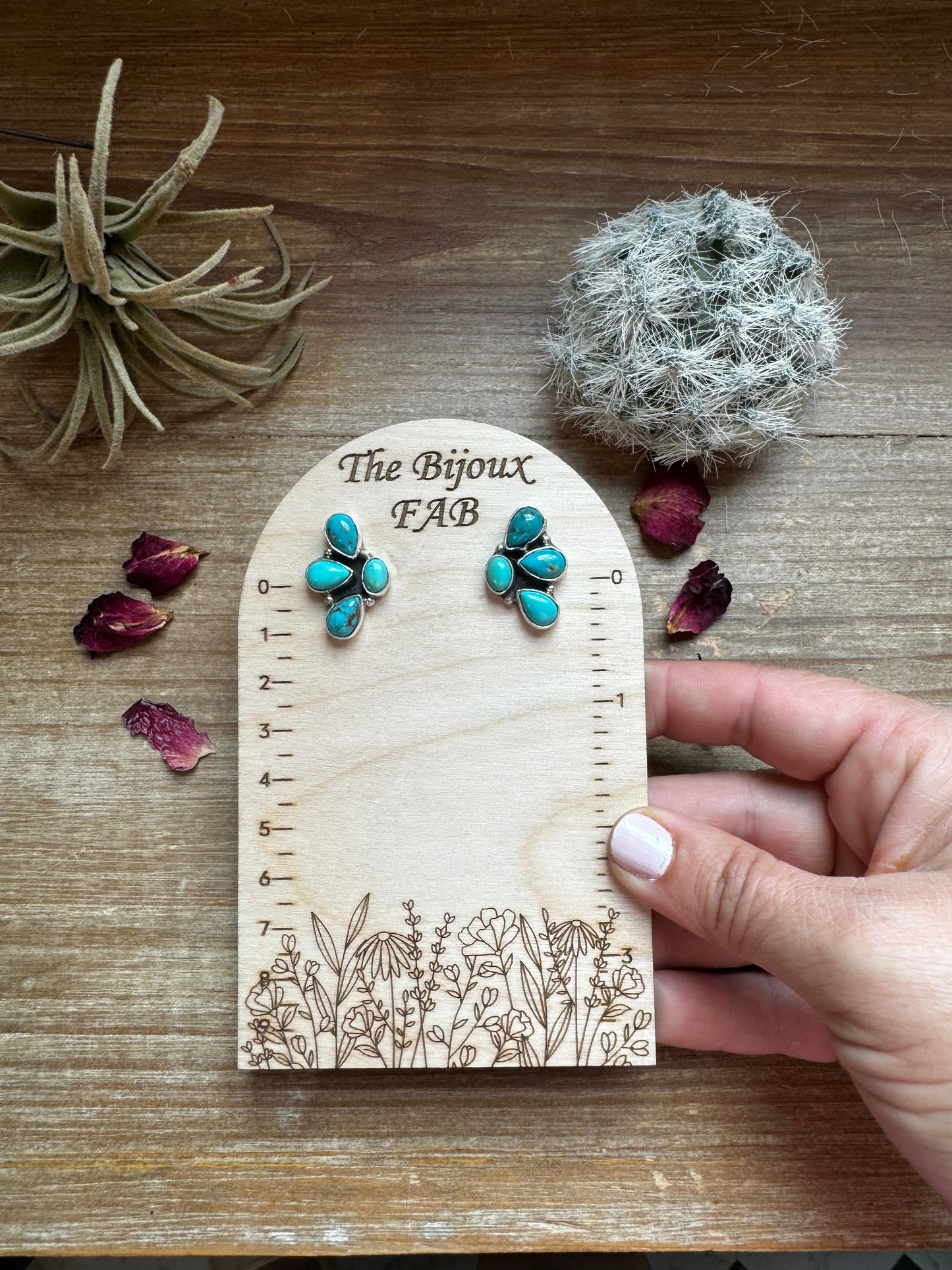 Kingman Turquoise Stud Earrings – Sterling Silver – Navajo Made by Marcella James