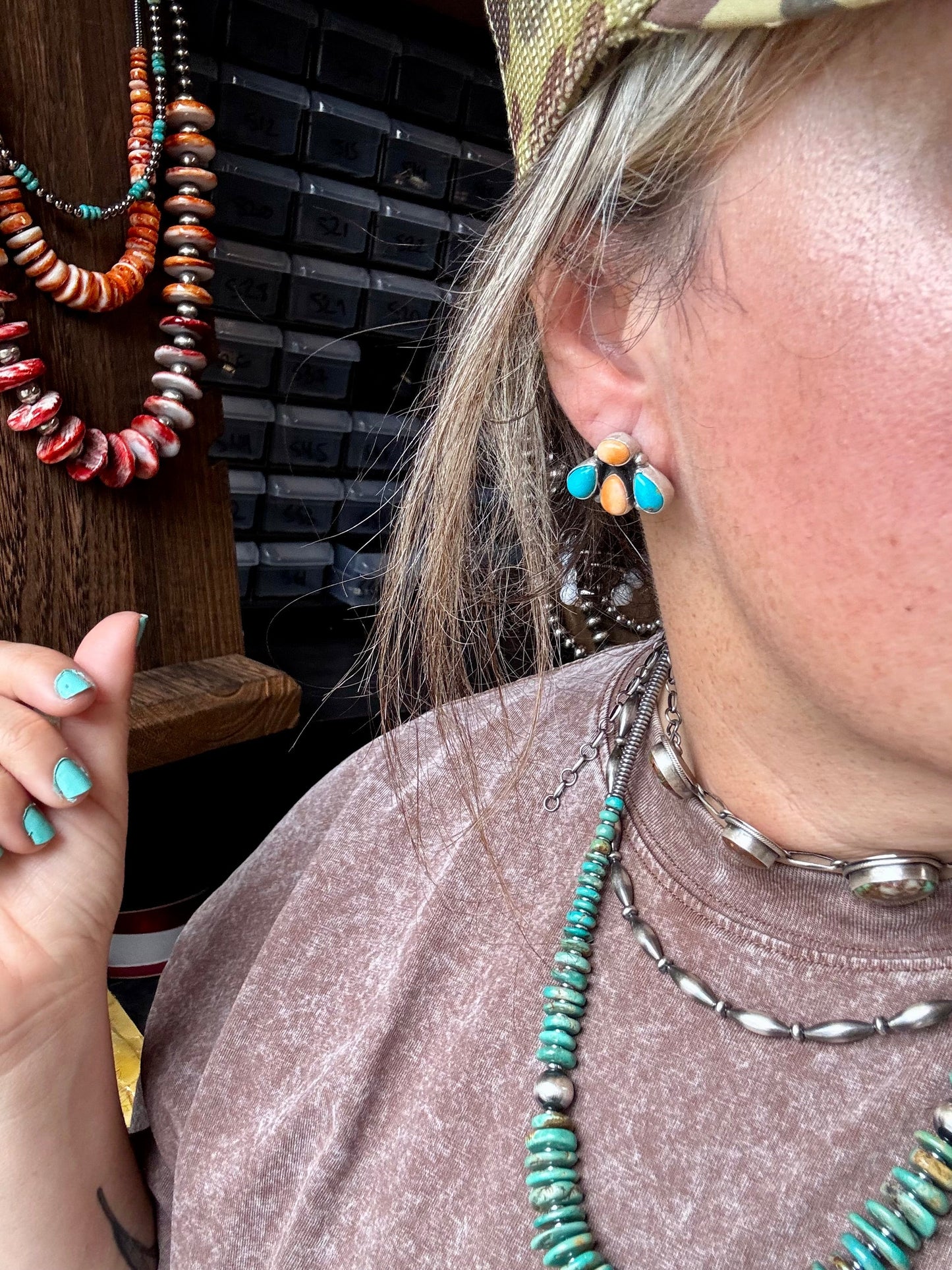 Orange Spiny & Turquoise studs - Stamped Marcella James