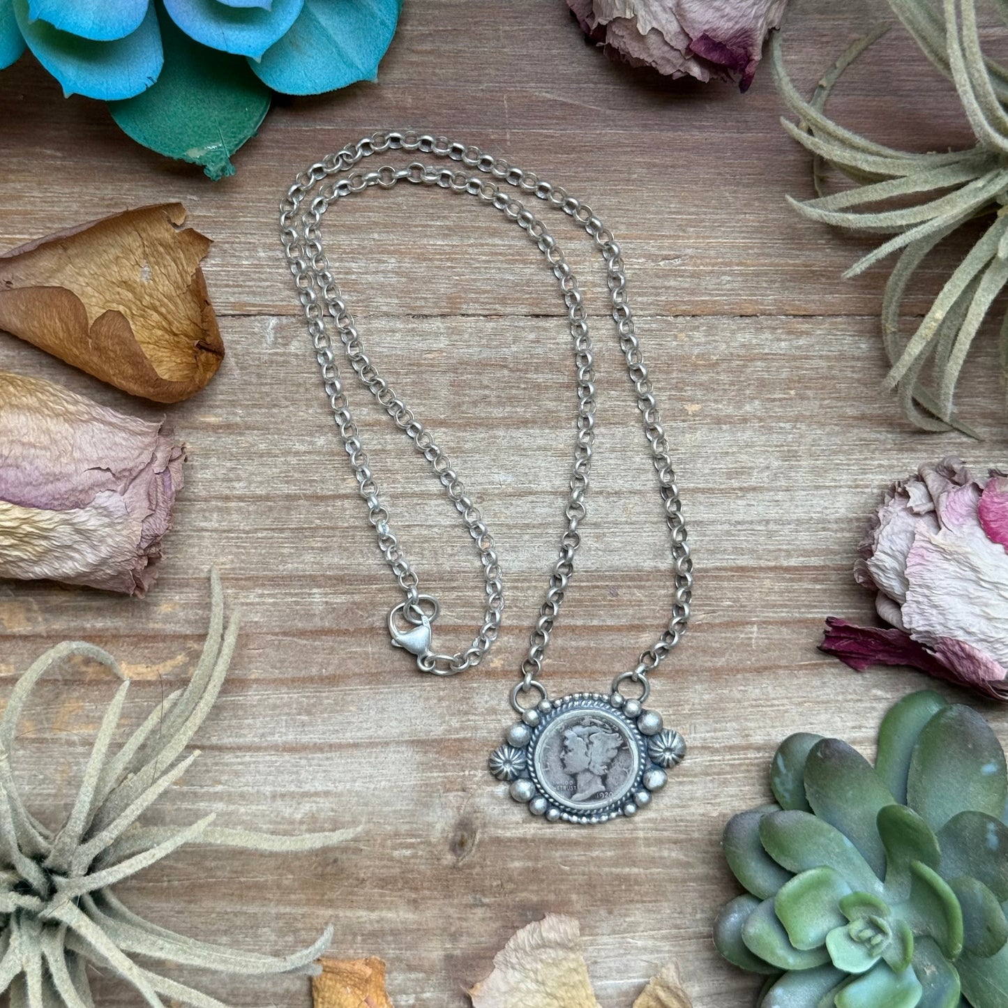 Sterling Silver Mercury Dime Fixed Chain Necklace by Jason Ogg