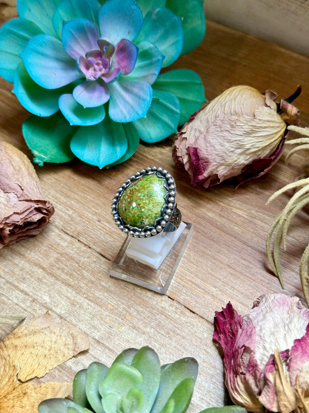 MJ Green Turquoise Sterling Silver Ring – Adjustable