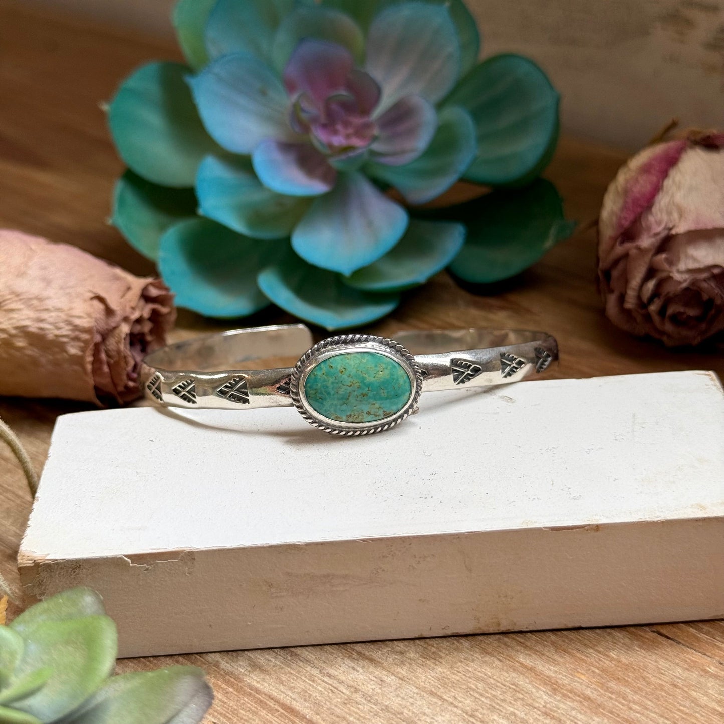 SS Kingman Turquoise Stamped Cuff by Jason Ogg