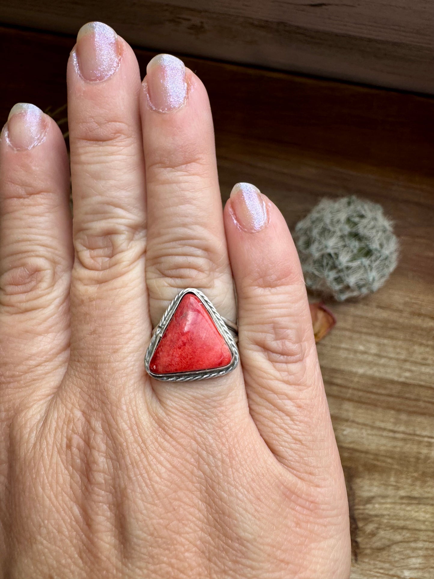 Ring - Size 8 - Red Spiny & Sterling Silver