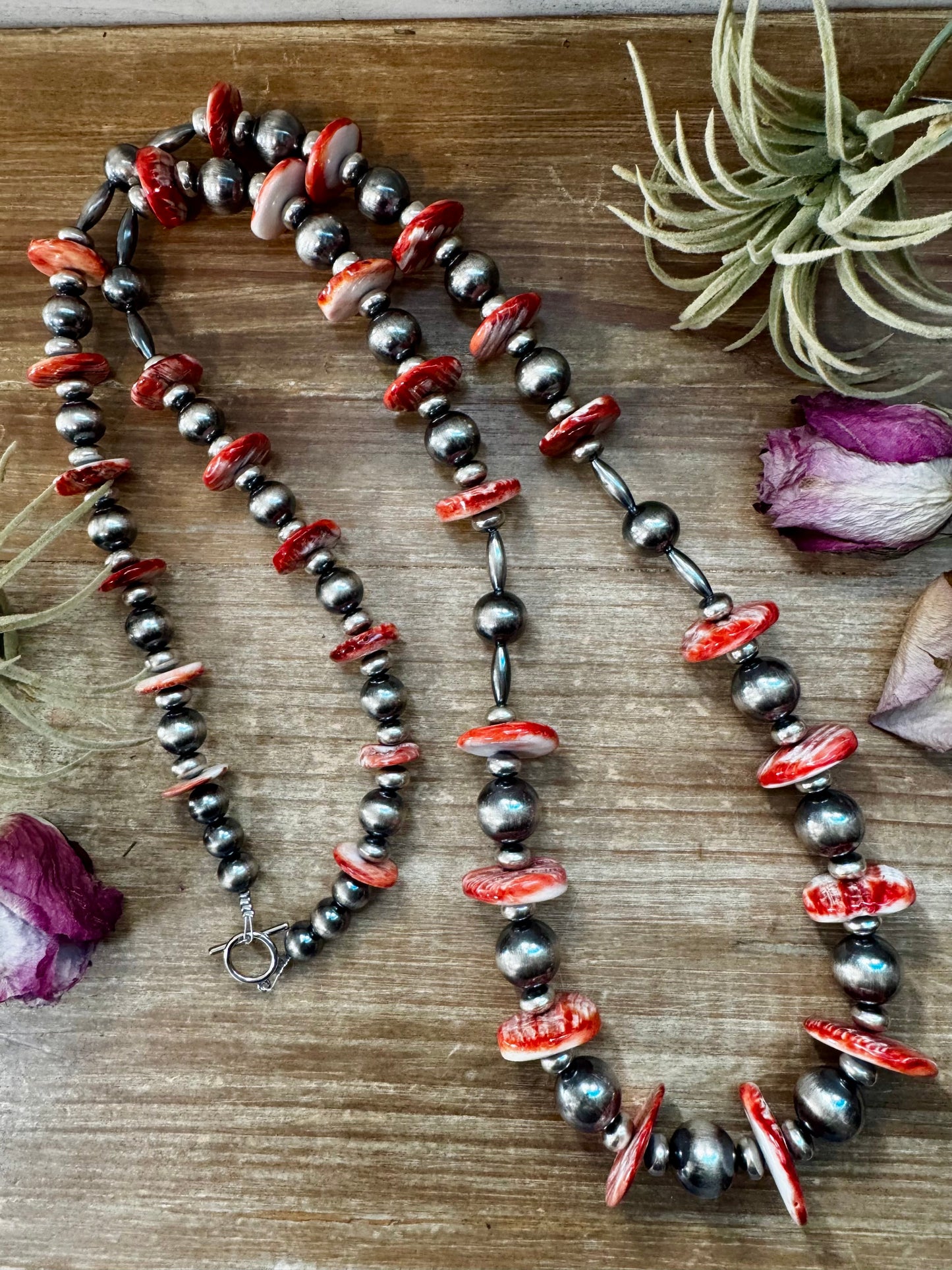 NFR Collection Necklace – Graduated Spiny Oyster & Sterling Silver Pearls - 45"