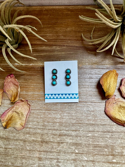 SS Triple Kingman Turquoise Stud Earrings