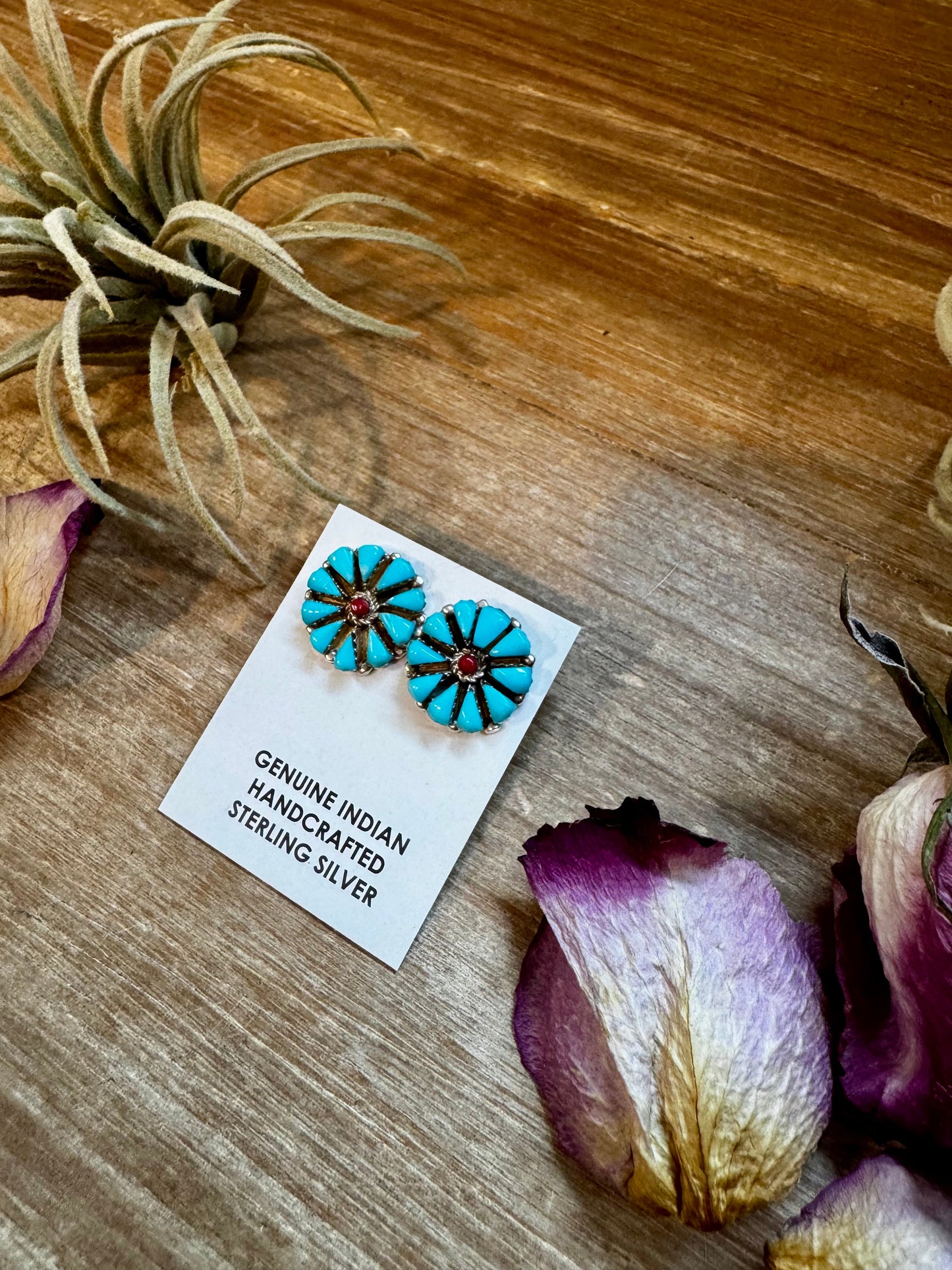 Blue Turquoise & Red Cluster Stud Earrings