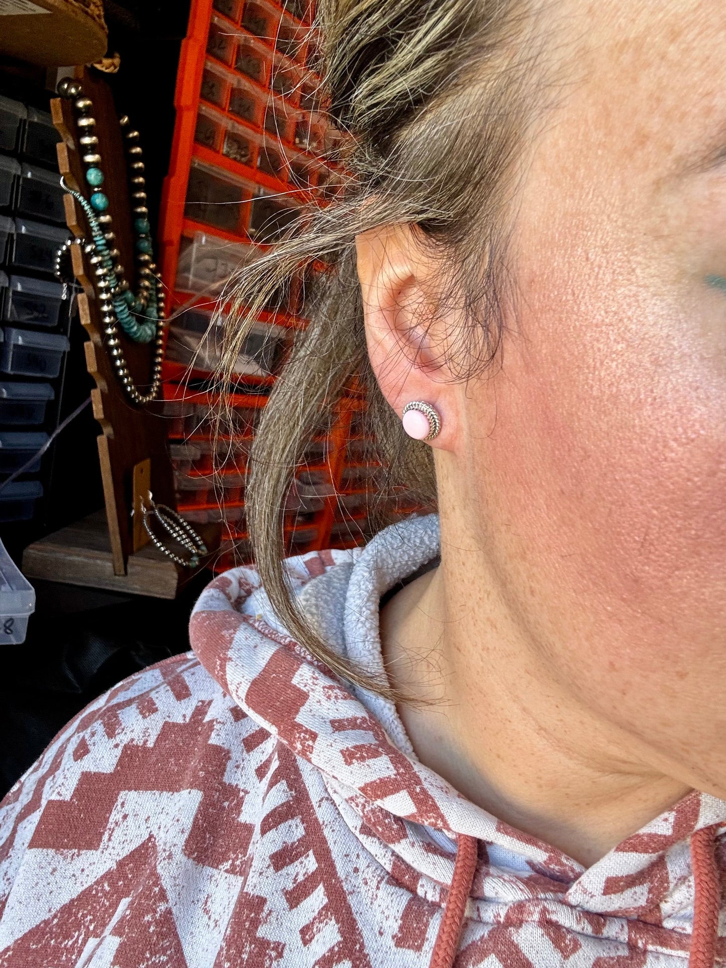 Pink Conch Stud Earrings by Esther White – Sterling Silver