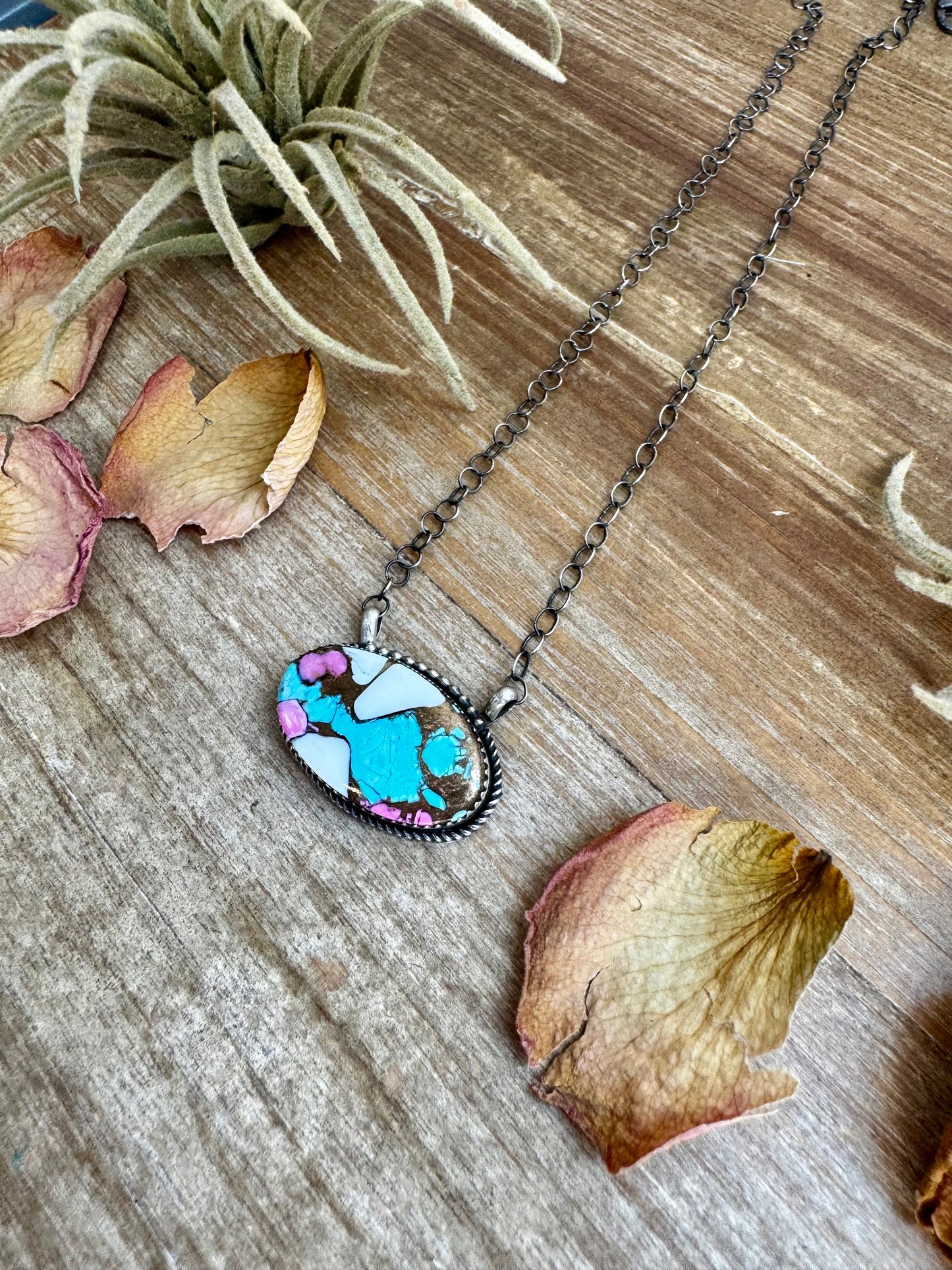 Cotton Candy Turquoise Bar Necklace – 18" SS chain