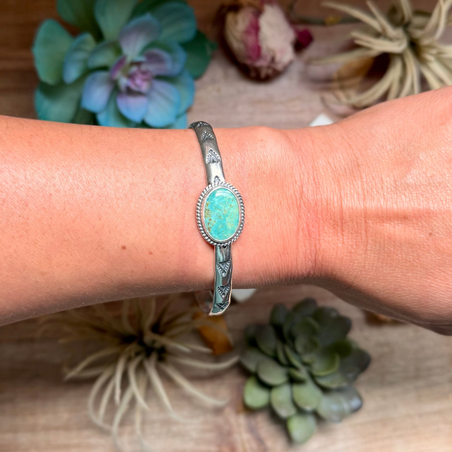 SS Kingman Turquoise Stamped Cuff by Jason Ogg