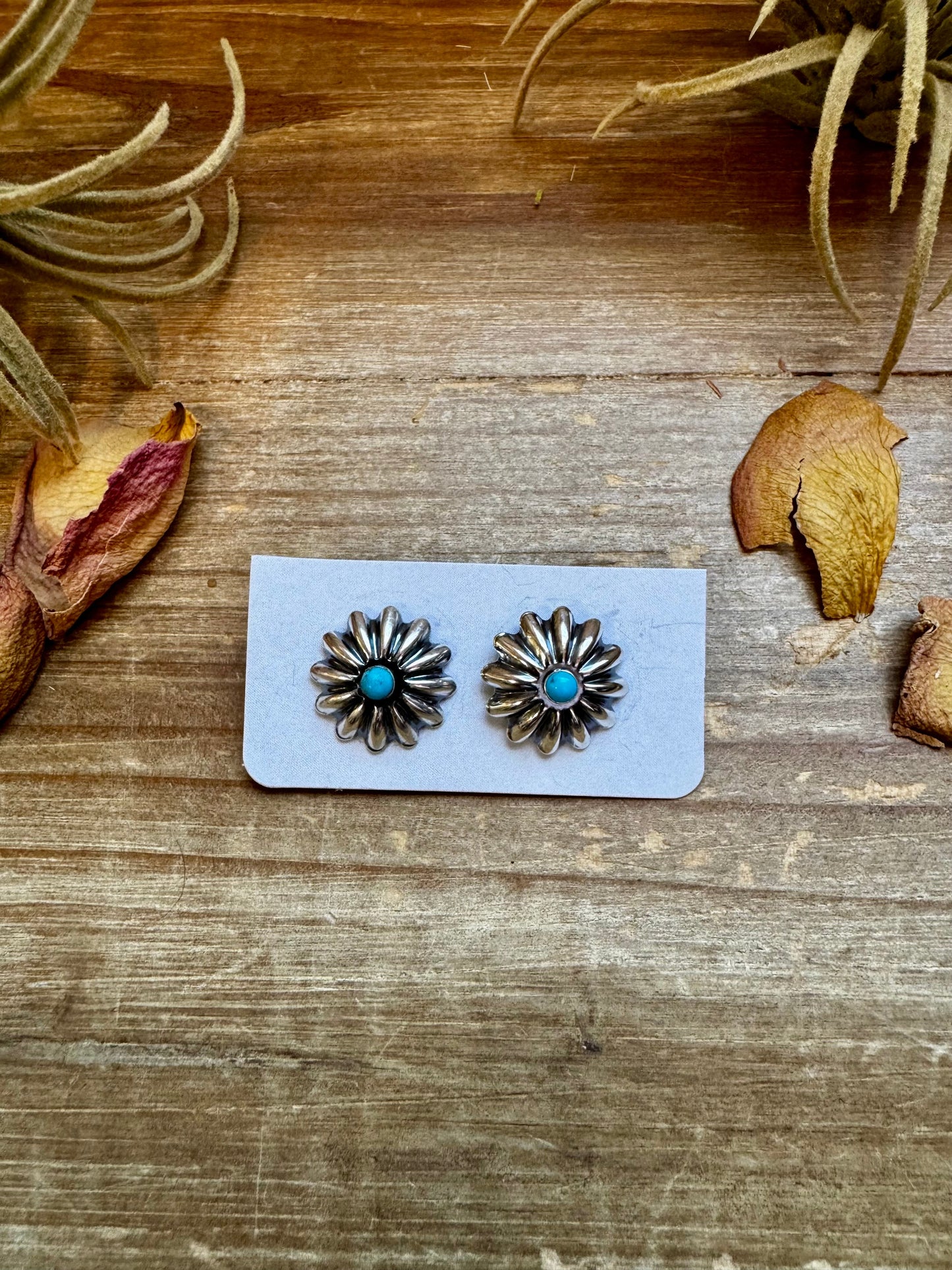 SS Concho Earrings with Kingman Turquoise