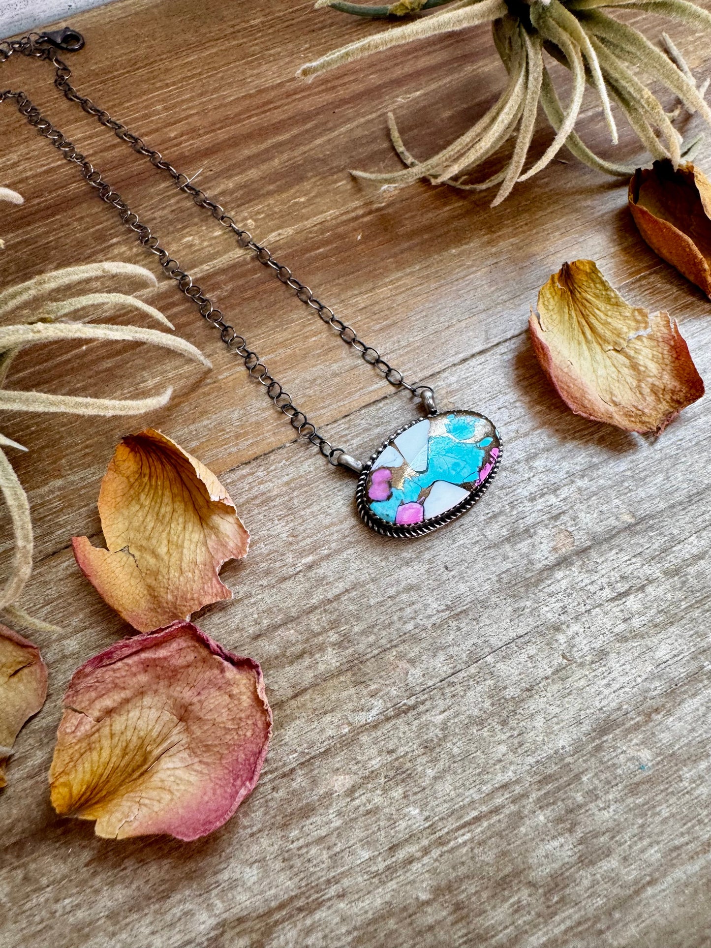 Cotton Candy Turquoise Bar Necklace – 18" SS chain