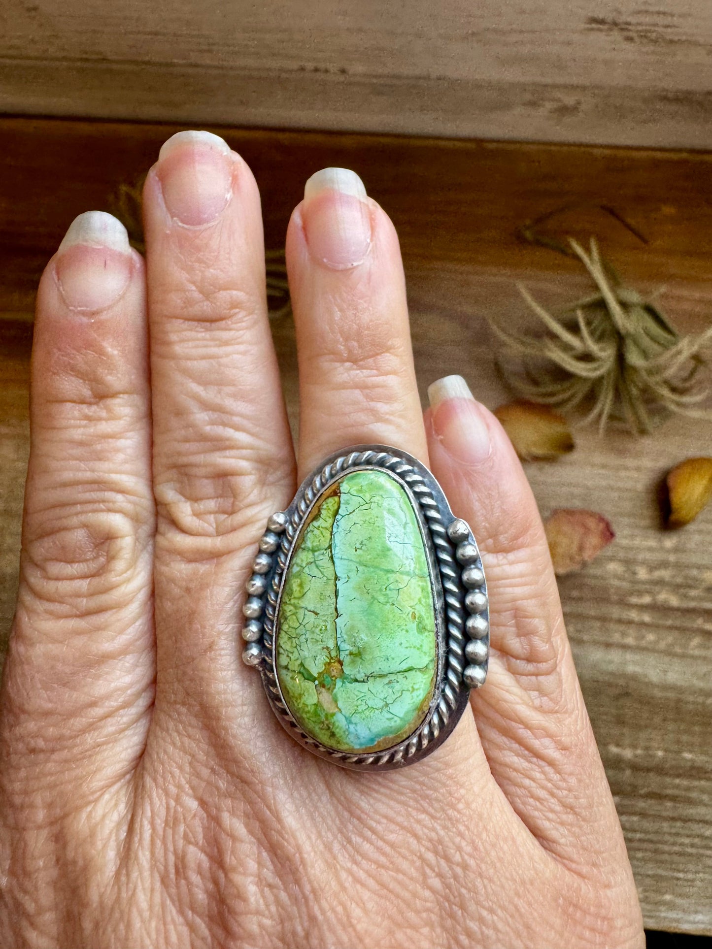 Adjustable Green Turquoise Ring – Sterling Silver