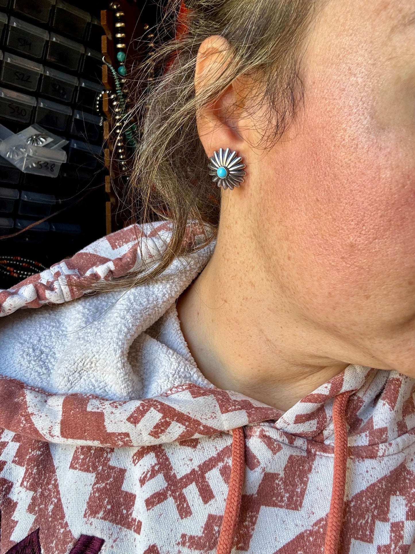 SS Concho Earrings with Kingman Turquoise