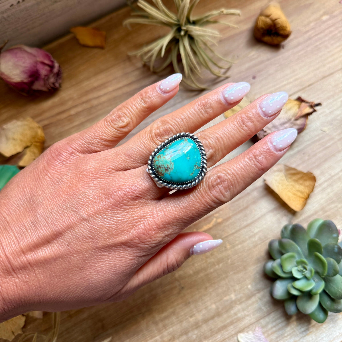 Turquoise Free Form Adjustable Ring