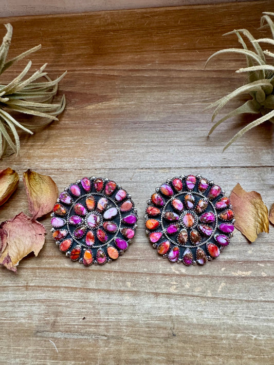 Giant Cluster Earrings – Pink Dahlia Color & Sterling Silver