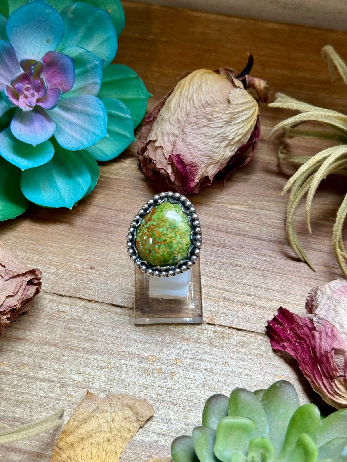 MJ Green Turquoise Sterling Silver Ring – Adjustable