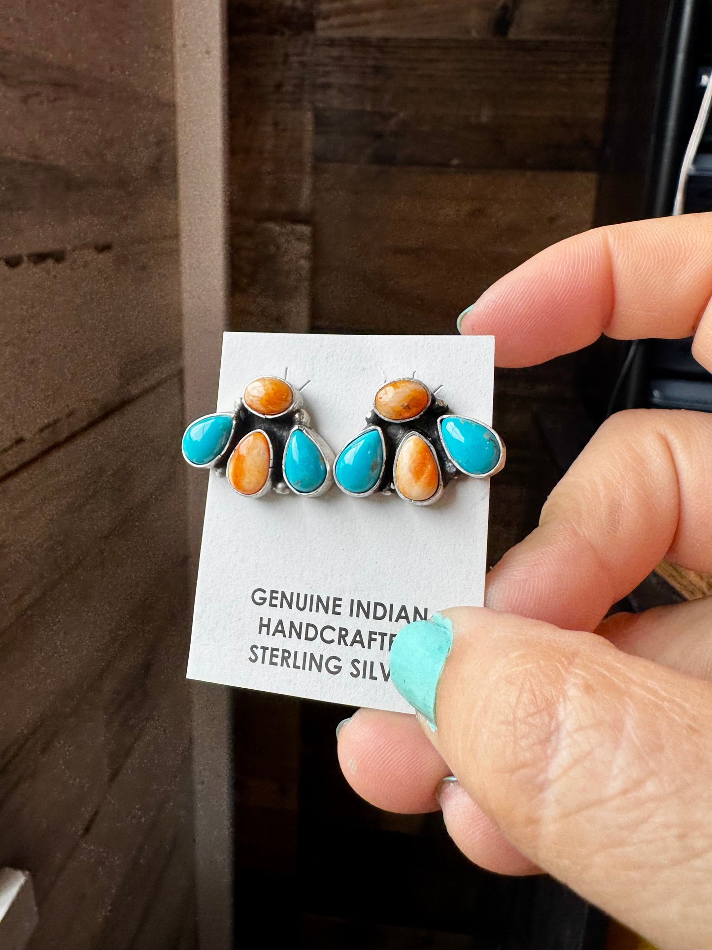 Orange Spiny & Turquoise studs - Stamped Marcella James