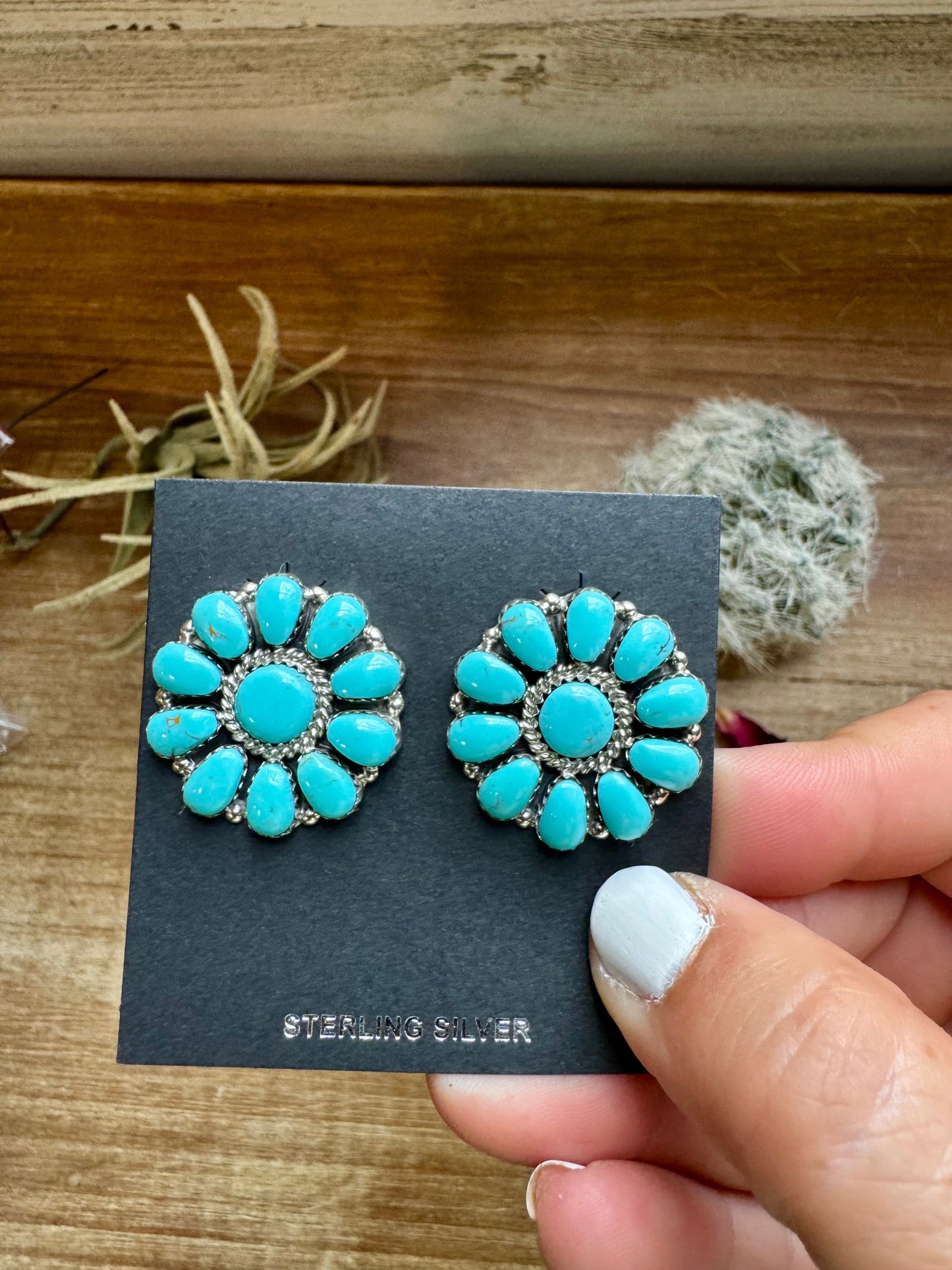 Cluster Stud earrings - SS and Turquoise