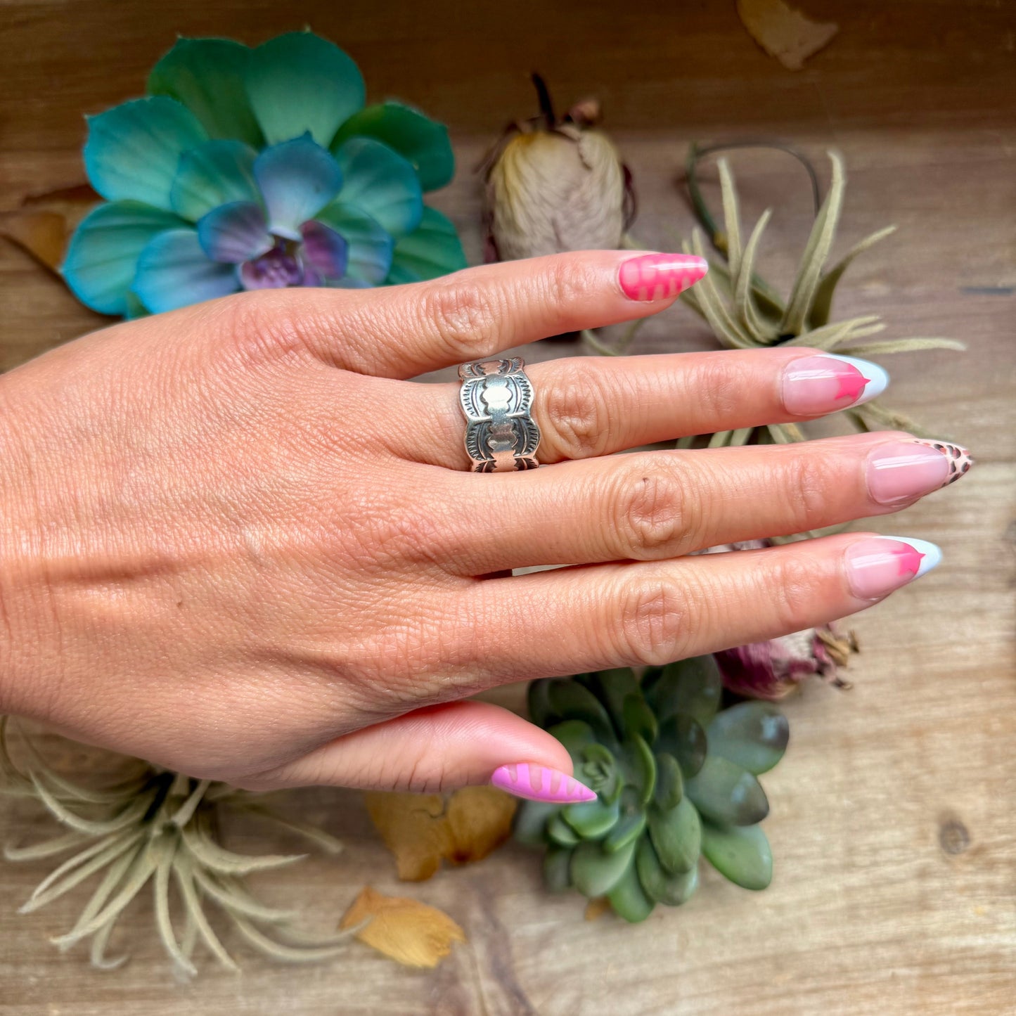 Sterling Silver Hand Milled Stamped Scalloped Edge Ring