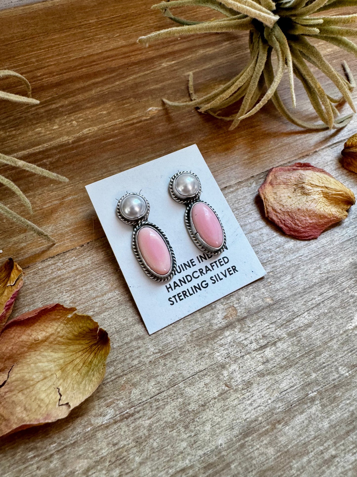 Mother of Pearl & Pink Conch Stud Earrings – stamped Marcella James