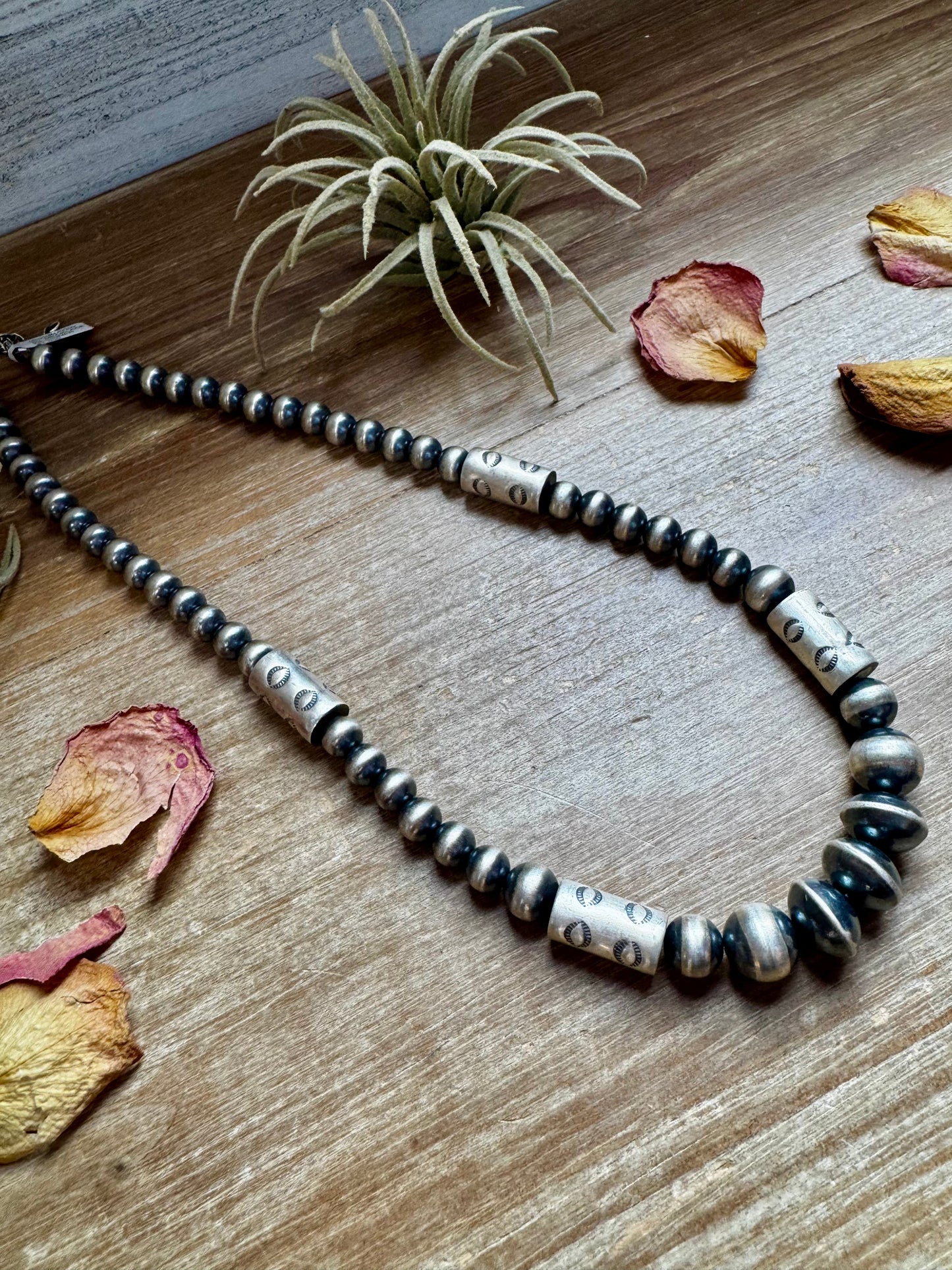 Sterling Silver Barrel Bead Necklace – 20”