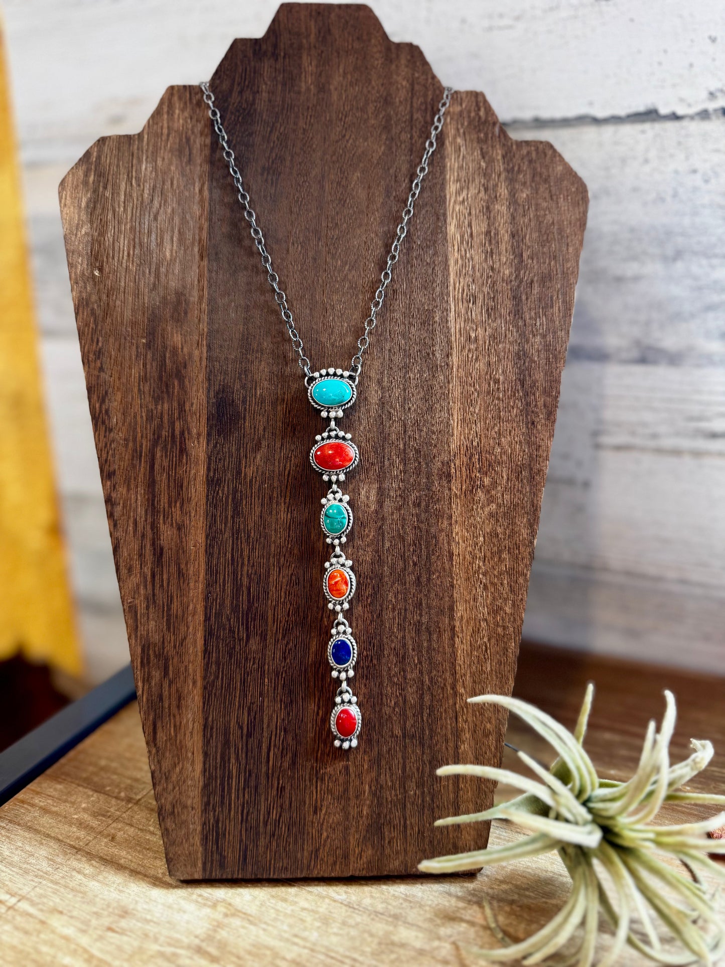Turquoise, Spiny, & Lapis Lariat - 18" SS chain
