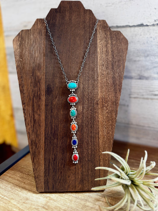Turquoise, Spiny, & Lapis Lariat - 18" SS chain