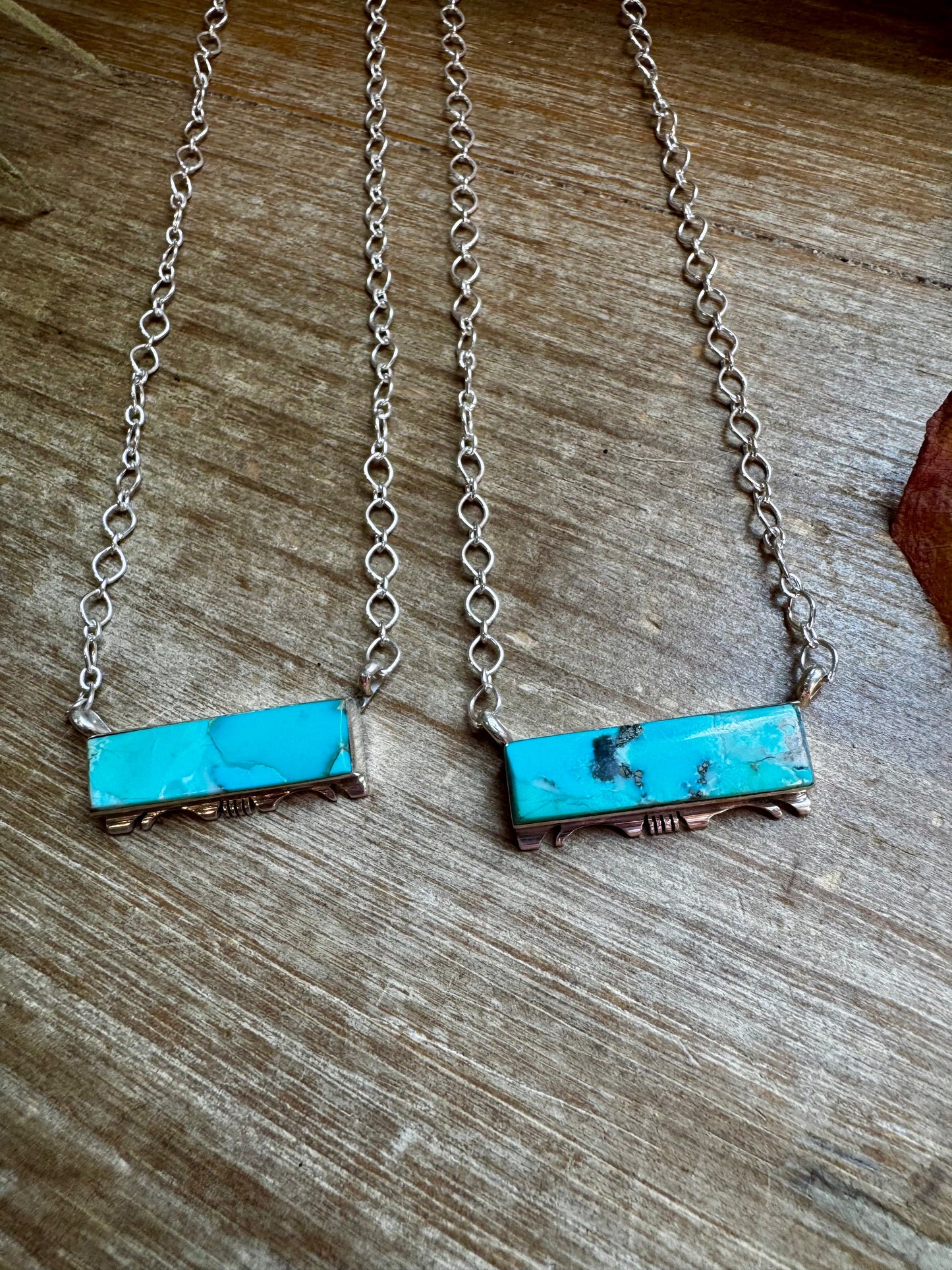 20" SS Kingman turquoise bar necklace