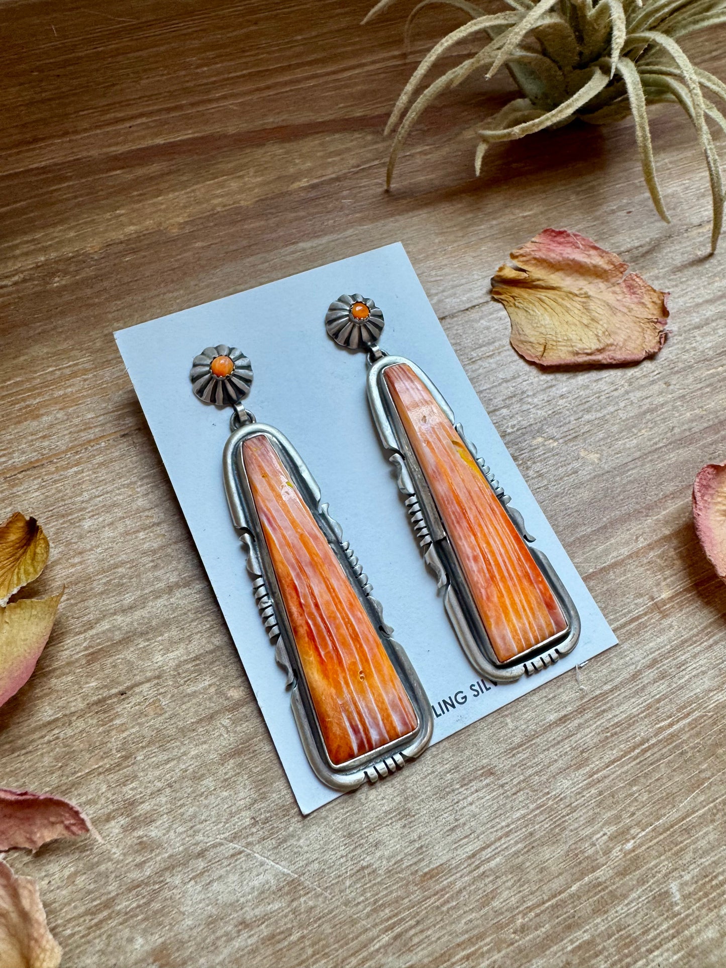 3-Inch Orange Spiny Oyster Dangle Earrings – Native Made by Jon McCray