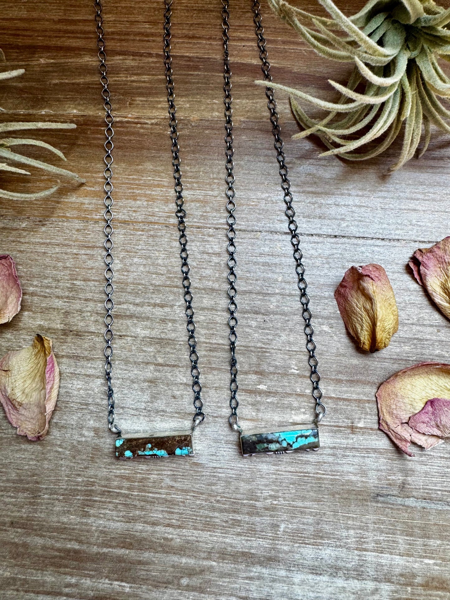 Sterling Silver Bar Necklace with #8 Turquoise - 19" SS chain