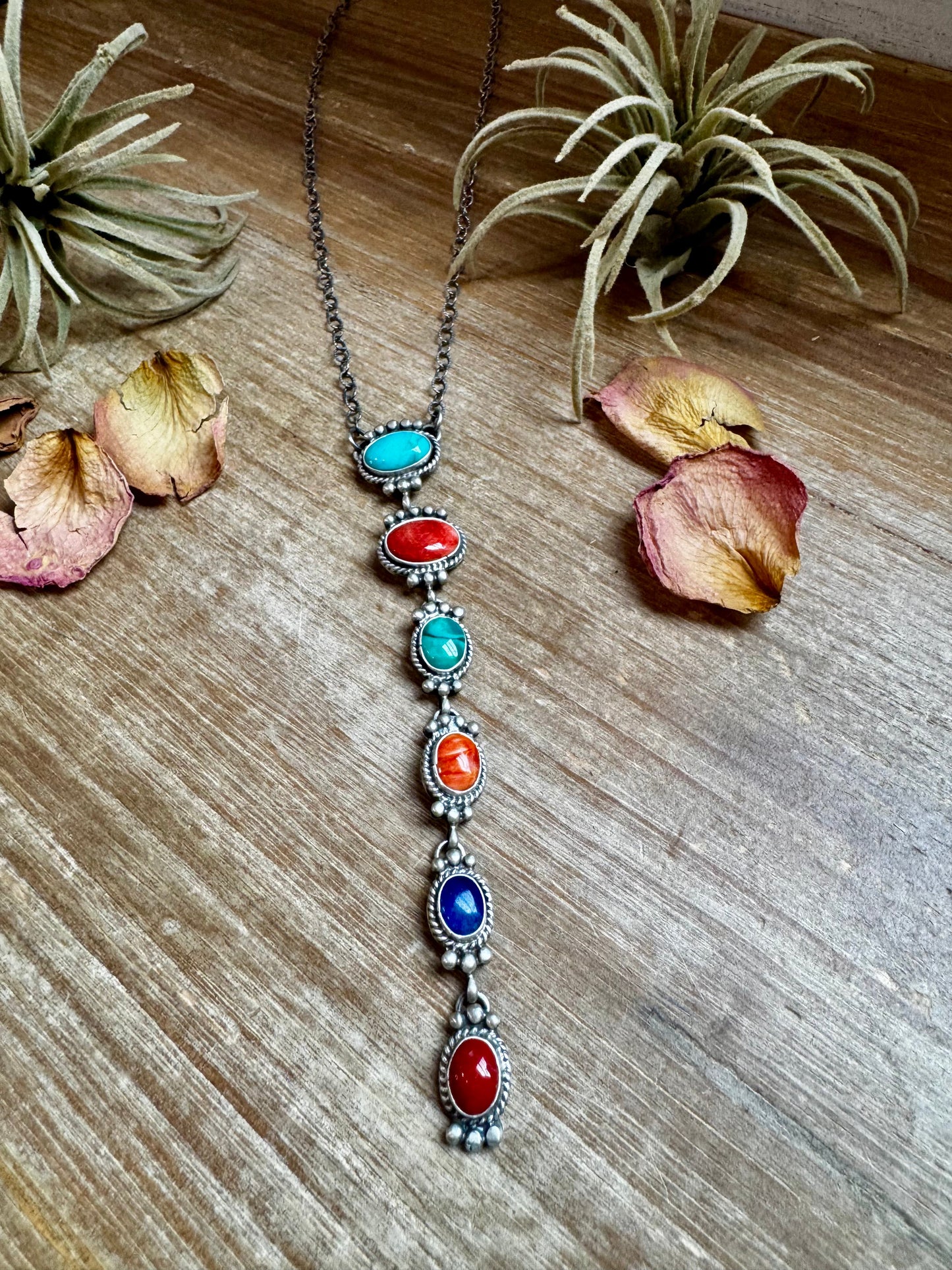 Turquoise, Spiny, & Lapis Lariat - 18" SS chain