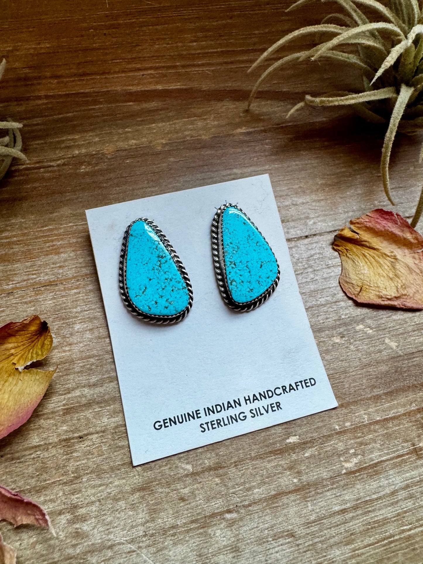 Kingman Turquoise Stud Earrings – 1.5" Navajo Handmade by Donovan Nez