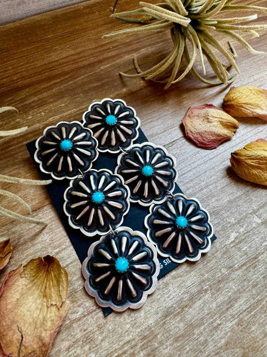 Triple Concho Dangle Earrings with Kingman Turquoise
