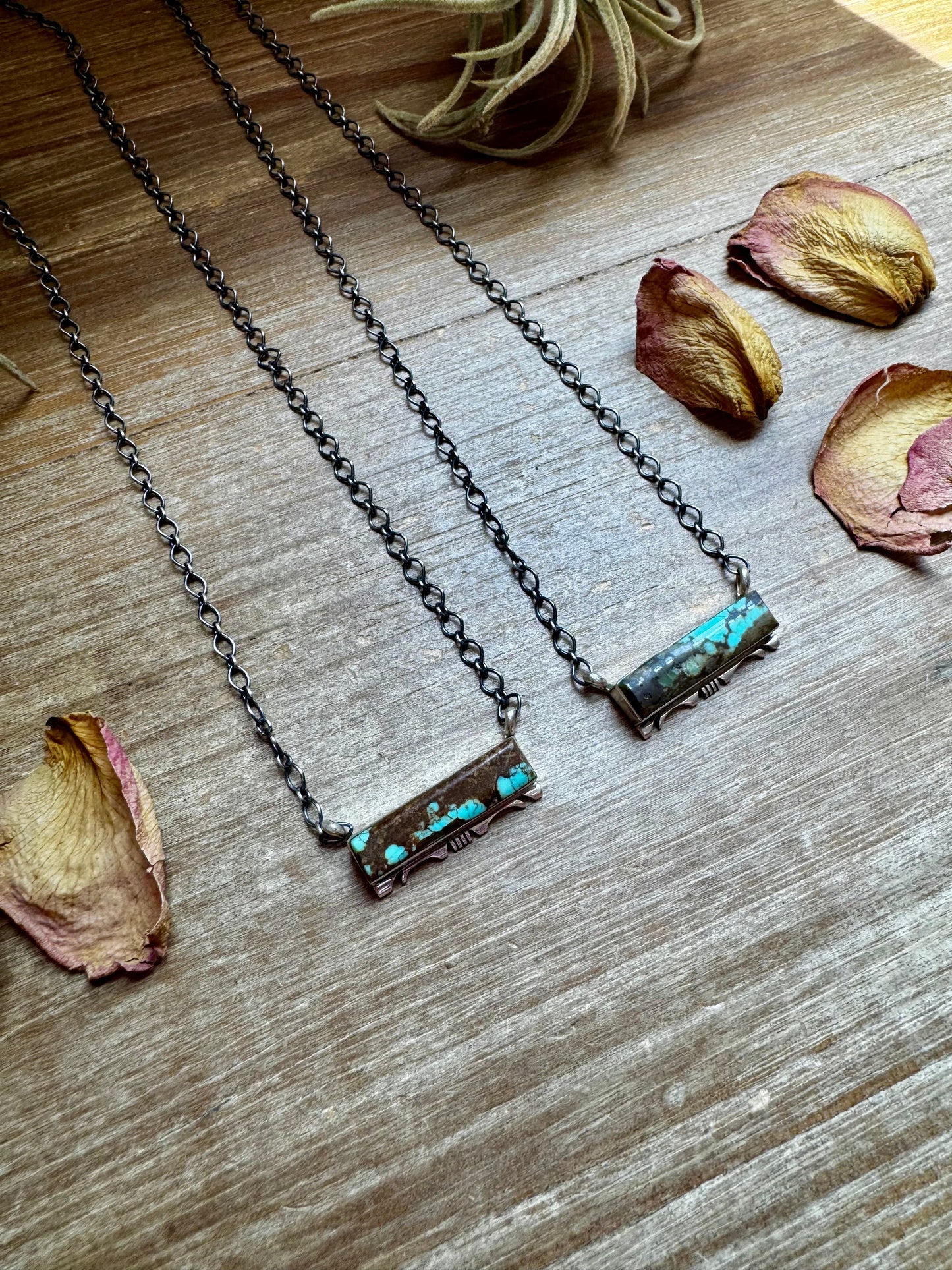 Sterling Silver Bar Necklace with #8 Turquoise - 19" SS chain