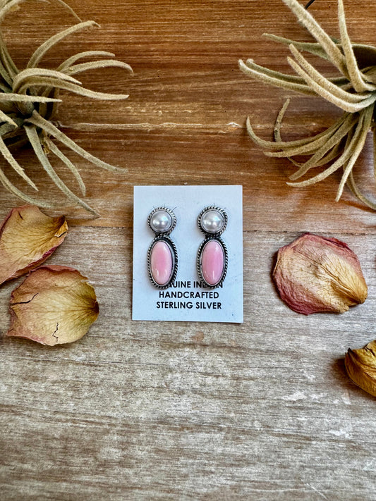 Mother of Pearl & Pink Conch Stud Earrings – stamped Marcella James