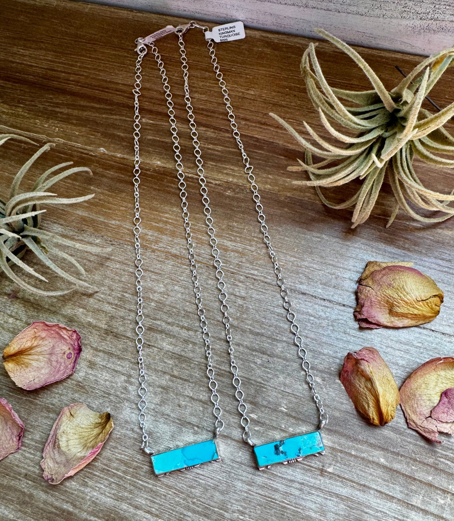 20" SS Kingman turquoise bar necklace