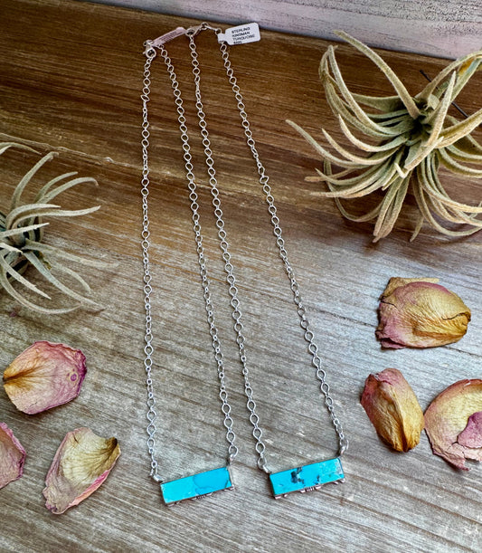 20" SS Kingman turquoise bar necklace