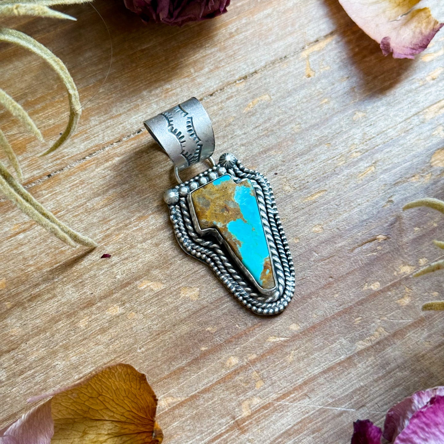 SS Kingman Turquoise Lightning Bolt Pendant – Made by Shay Pfeiffer